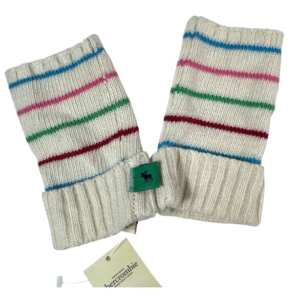 NWT Abercrombie Girls Stripe Knit Fingerless Gloves Mittens Cozy Soft VTG Y2k - Picture 7 of 8